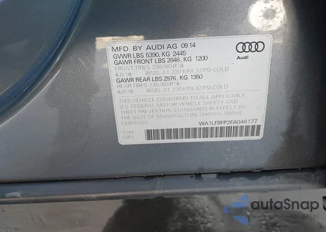 2015 Audi Q5 2.0T Premium из США, поврежденный, VIN WA1LFBFP2FA046177